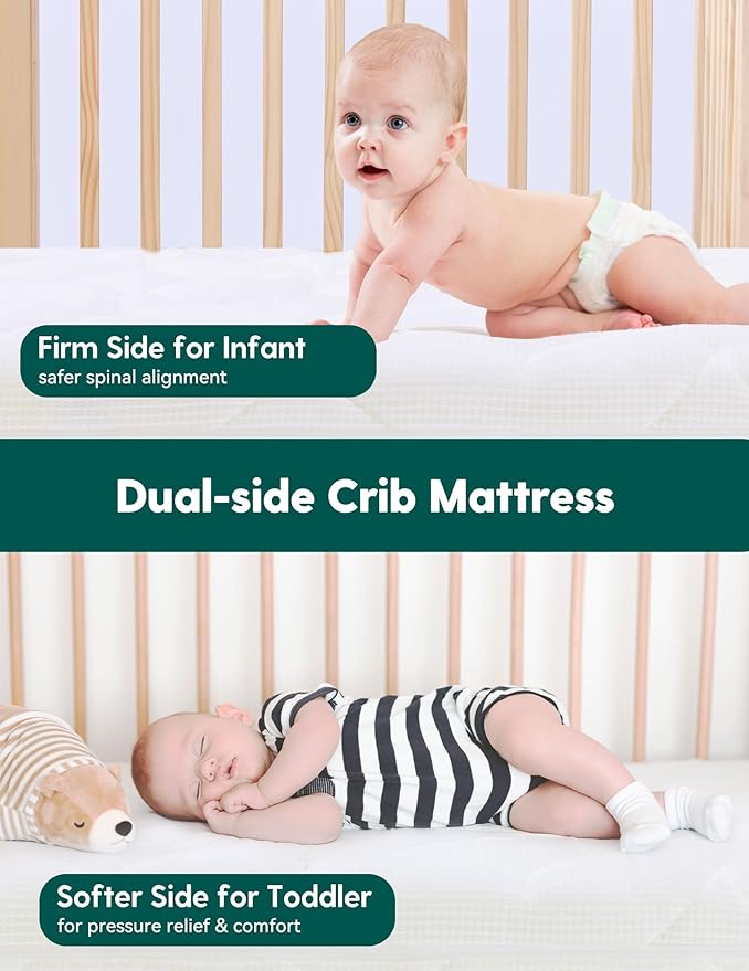 BABELIO Crib Mattress Ultra-Breathable 100% Washable Core Dual Sided Baby Toddler Mattress with Removable Machine-Washable Cover 52" x 28"-CubbioJoy
