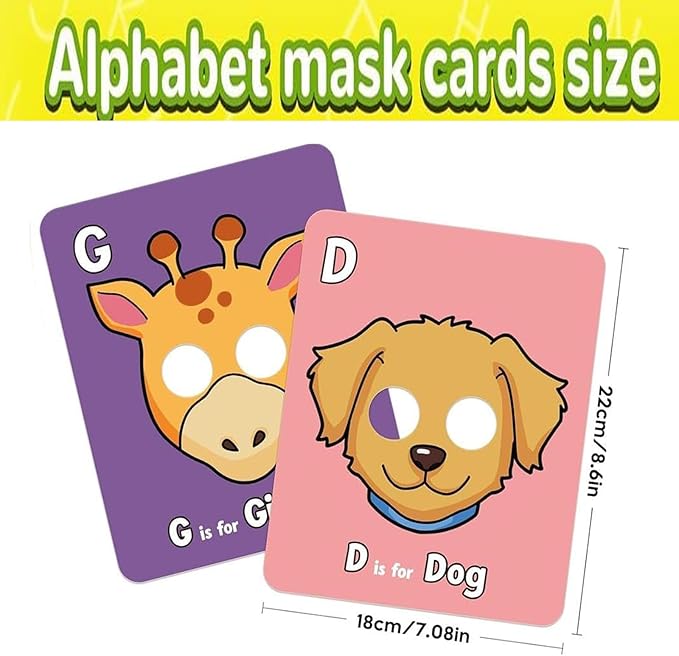 Alphabet Flash Cards,Giant ABC Animal Mask Flash Cards,with Animal Masks, Colorful Alphabet Mask Cards, Interactive Education Games (26pcs)-CubbioJoy