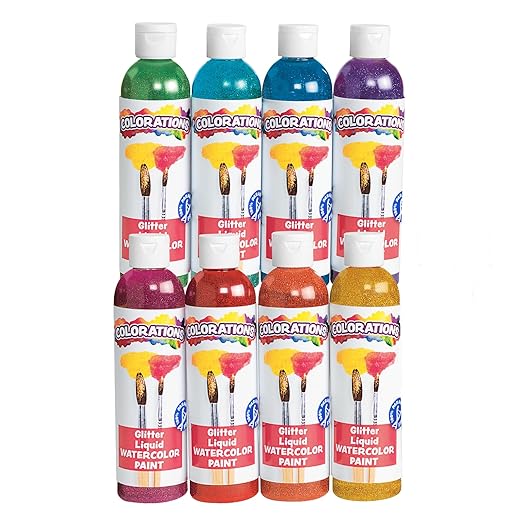 Colorations Paraben-Free Glitter Liquid Watercolor Paint, Set of 8 Vibrant Colors, 8 fl oz, Non-Toxic and Made in The USA-CubbioJoy