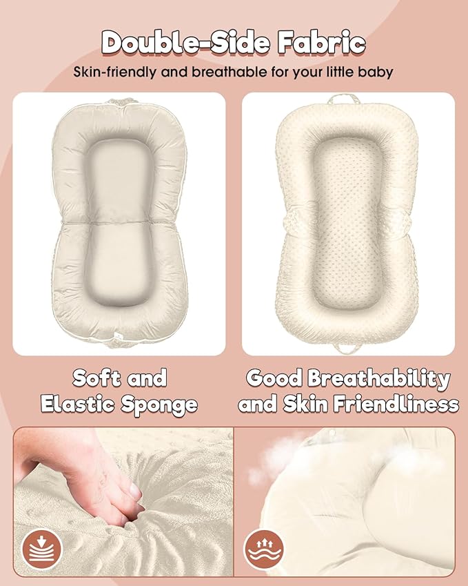 Baby Lounger Pillow 3-in-1 Infant Lounger Pillow for Newborn 0-24 Months, Portable Tummy Time Mat for Home and Travel, Breathable & Soft Baby Seat for Baby-CubbioJoy