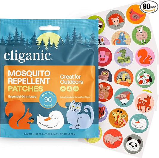 Cliganic Mosquito Repellent Stickers (90 Pack) - Animal Patches for Kids, Natural DEET-Free, Essential Oil Infused-CubbioJoy