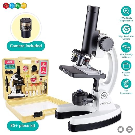 AmScope - M40-K-MDM35 IQCREW by 120X – 1200X Kid’s 85+ Piece Premium Microscope STEM Kit with Color Camera, Interactive Kid’s Friendly Software, Prepared and Blank Slides and More-CubbioJoy