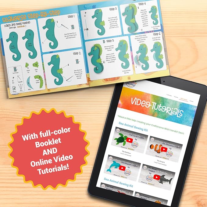 Craftorama Sewing Kit for Kids, Fun and Educational Sea Animal Craft Set for Boys and Girls Age 7-12, Sew Your Own Felt Animals Craft Kit for Beginners, 165 Piece Set-CubbioJoy