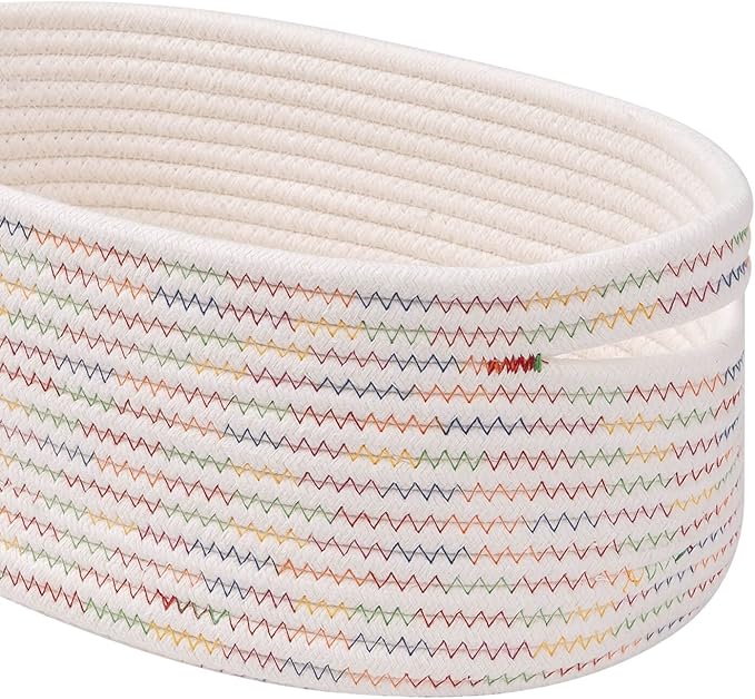 Baskets&Bins for Shelf Storage &Organizing/Cute Basket to Store and Organize Daily Items/Woven Rope Basket for Living Room, Bedroom,Playroom/Small Oval-13x8.66x5.11’’,3 Packs Rainbow-CubbioJoy