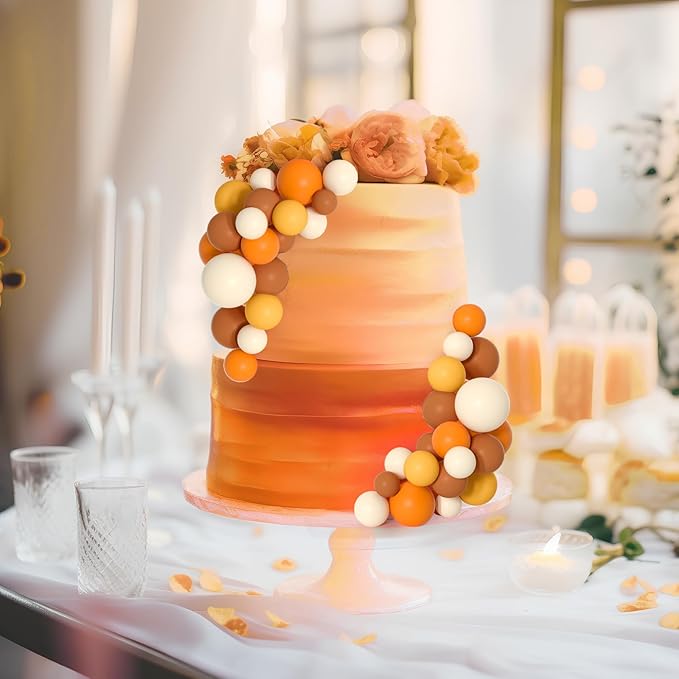 75 Pieces Cake Balls Topper Decorations Foam Cupcake Topper Mini Balloon Cake Topper Balls Cake Picks for Cake Deco Birthday Party Wedding（Orange Khaki Series）-CubbioJoy