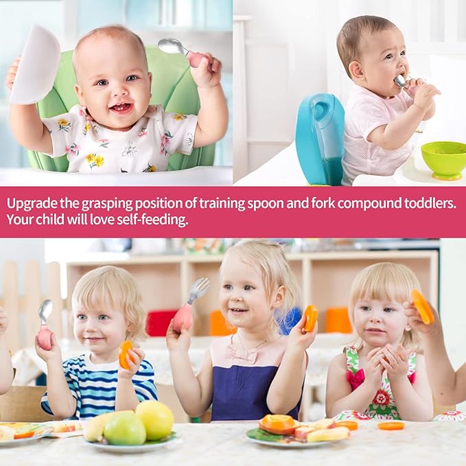 Deejoy Toddler Utensils - Stainless Steel Spoons and Forks, Kids Silverware Set with Travel Case (Pink)-CubbioJoy