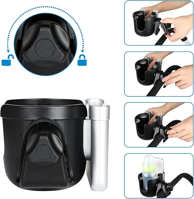 Accmor Stroller Cup Holder with Phone Holder, Bike Cup Holder, Universal Cup Holder for Uppababy Nuna Doona Strollers, 2-in-1 Cup Phone Holder for Stroller, Bike, Wheelchair, Walker, Scooter-CubbioJoy