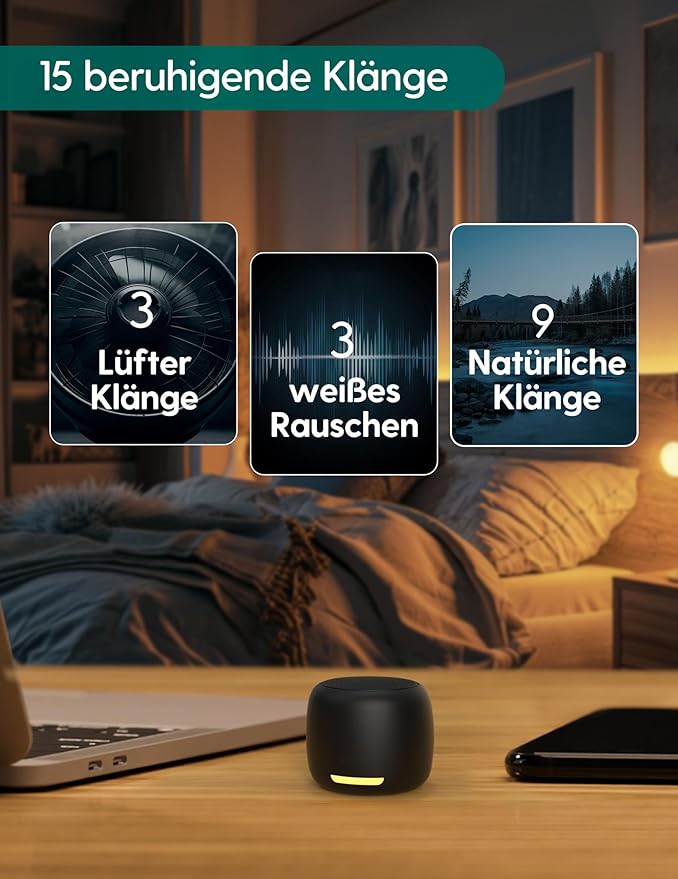 Babelio White Noise Sound Machine, Night Light, Mini and Portable, 15 Non-looping Sounds, Timer, Memory Function, for Adults Baby, Travel-CubbioJoy