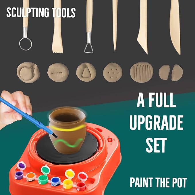Insnug Pottery Wheel for Kids - Complete Pottery Kit for Beginners, Upgraded Sculpting Clay Tools, Air Dry Clay & Arts Supplies, Mini Pottery Wheel Crafts Kits for Kids Girls Boys Ages 8-12-CubbioJoy