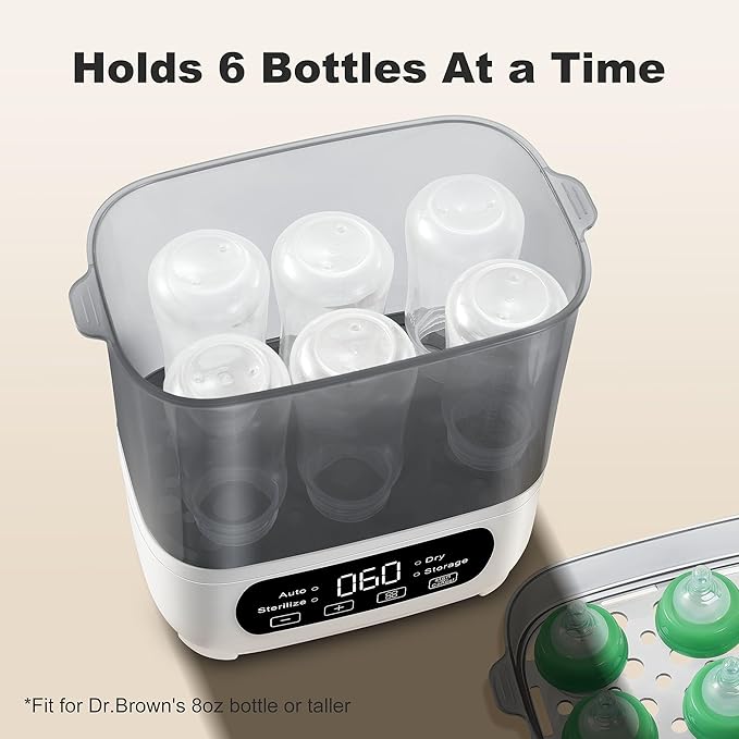 Baby Bottle Steamer and Dryer, Electric Steamer and Dryer for Baby Bottles, 4-in-1 Bottle Steamer and Dryer, Universal Fit for All Bottles, LED Touch Screen, Auto Shut-Off-CubbioJoy