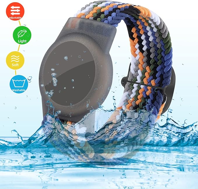 Bracelet for Kids Compatible with AirTag, Nylon Stretch Braided Air Tag Wristband, Protective Case for Airtag GPS Tracker Holder, Adjustable Elastic Watch Band for Toddler Child Elder (Rainbow)-CubbioJoy