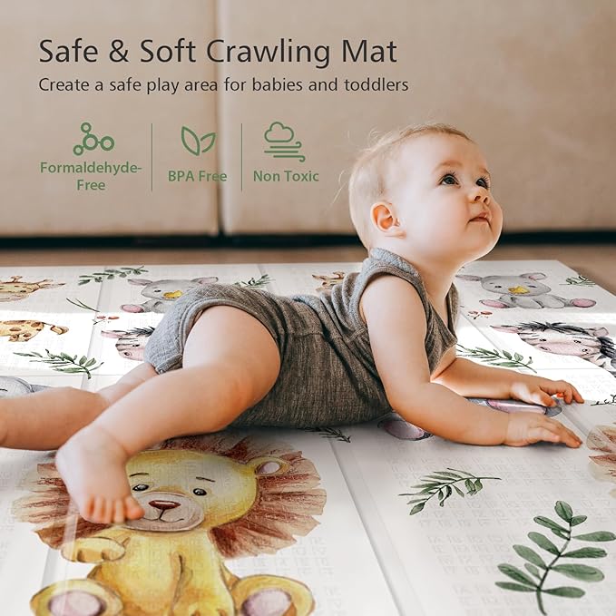 79 x 71 Foldable Large Play Mat for Babies, Non Toxic Foam Play Mat, Thick & Waterproof Baby Playmat for Floor, Anti-Slip Baby Playpen Mat for Toddlers-CubbioJoy