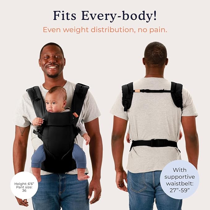 Beco Gemini Baby Carrier from Newborn to Toddler - Certified Ergonomic Newborn Baby Carrier for Infants and Children of 7-35 lbs - M Shape, Adjustable Seat, 100% Cotton (Metro Black)-CubbioJoy
