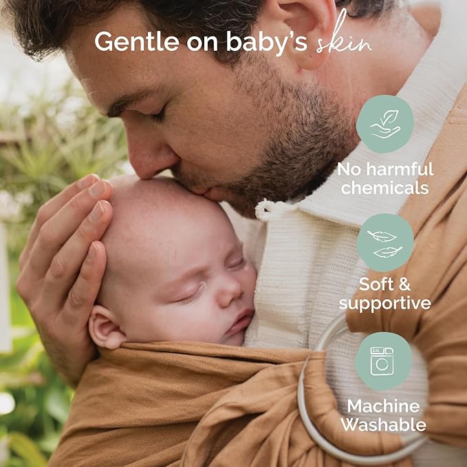 Boba Ring Sling Baby Carrier Newborn to Toddler - Lightweight & Breathable Baby Sling, Hip-Healthy Carrier Sling, Baby Wrap Carrier for Front & Hip Carry, 8-35 lbs (Linen Rye)-CubbioJoy