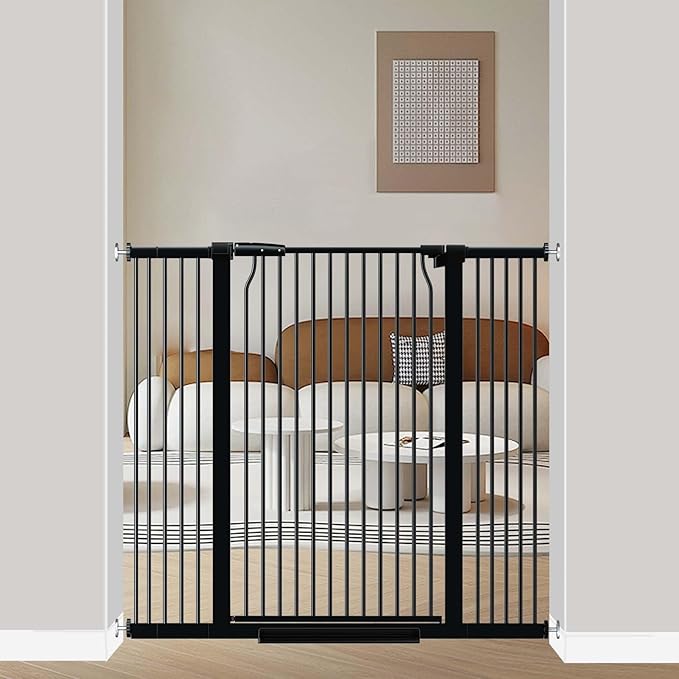 40.5" Extra Tall Baby Gate for Doorways, 40.6"-49.1" Extra Wide Pet Gate No Drill, 1.37" Narrow Space Puppy Dog Barrier Indoor, Metal Safety Child Gate for Stairs Hallway Black-CubbioJoy