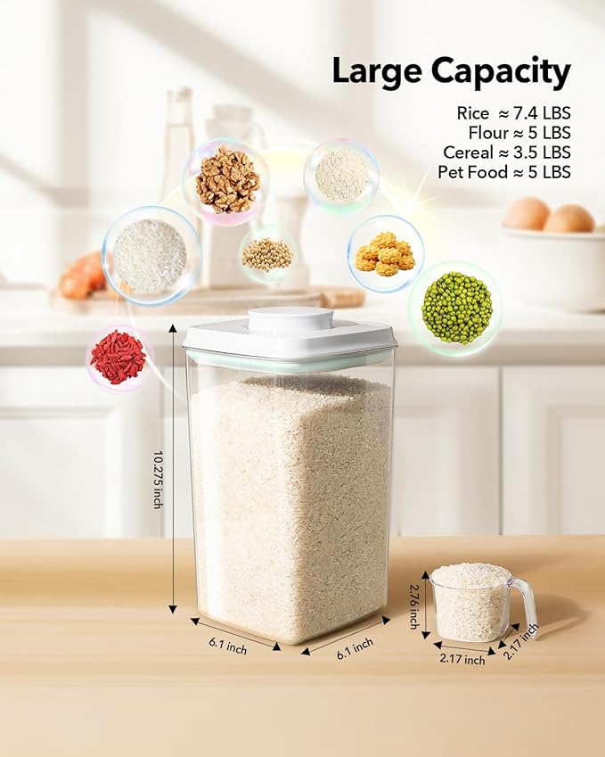Ankou Airtight Food Storage Container with Pop Lid & 130ml Scoop, 4L/4.2qt *2 BPA-Free Cereal, Rice, Flour, Pasta & Snack Container, Stackable & Durable,Kitchen Pantry Organizer-CubbioJoy