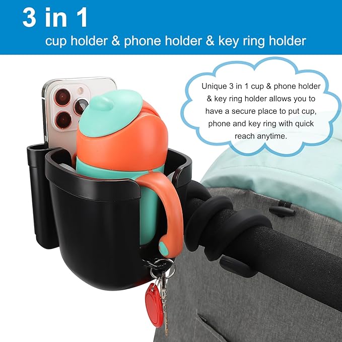 Accmor Stroller Cup Holder, Universal Cup Holder with Silicone Gooseneck Arm, Bike Cup Holder, 360° Rotatable Large Caliber Drinks Holder for Stroller, Bike, Wheelchair, Walker-CubbioJoy