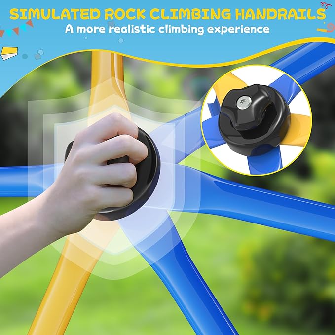 Climbing Dome, 6FT Geometric Dome Climber for Kids, Kids Indoor Outdoor Jungle Gym Supports 600lbs, Easy Assembly Playground Jungle Gym Backyard Play Equipment, Yellow+Blue-CubbioJoy