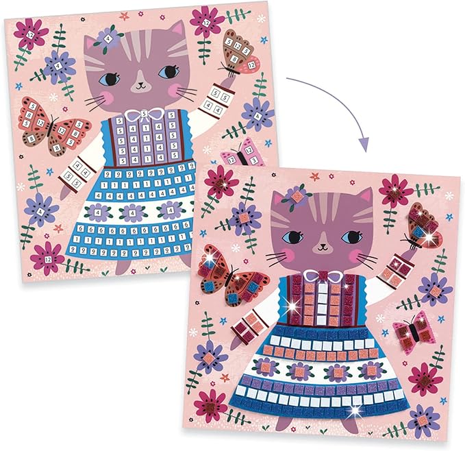 DJECO Lovely Pets Sticker Mosaic Craft Kit - Create Your Own Sparkling Pets for School or Gifts - Fun & Creative for Family & Friends, Boys & Girls, Educational Mosaic Art Craft Kit for Kids 5+-CubbioJoy