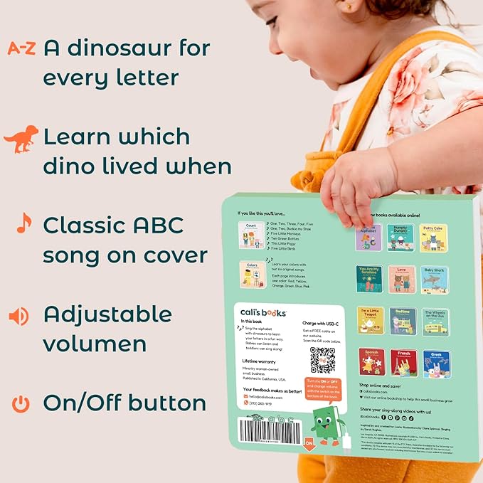 Cali's Books Dinosaur Alphabet Book for Toddlers 1-3 - Learn Dino ABC, Musical Books for Kids, Interactive Talking Baby Toddler Sound Book, Educational Song Learning Toys Singing Music Toy for Babies-CubbioJoy