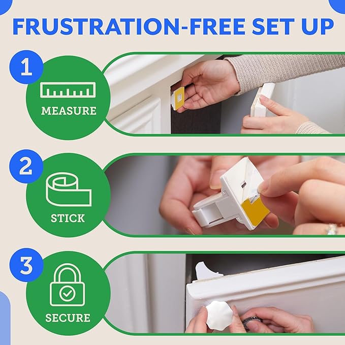 6 Pack Magnetic Cabinet Locks for Babies (with 2 Keys), Eco Baby Magnetic Baby Proofing Cabinet Locks, Child Locks for Cabinets Drawers Doors for Back to School, Easy Installation No Tools Required-CubbioJoy