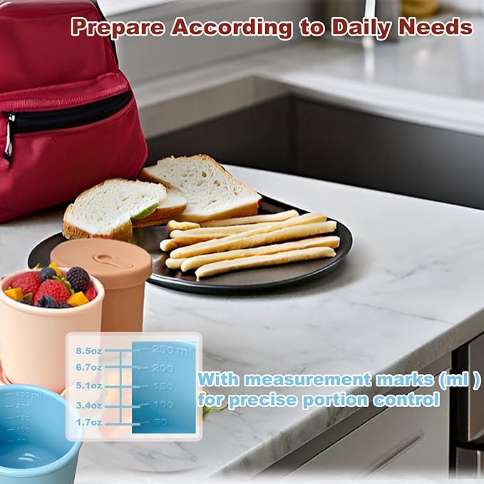 8.5oz Silicone Snack Containers for Kids, Reusable Small Containers with Airtight Lids, Silicone Baby Food Storage Jars, Freezer, Microwave and Dishwasher Safe, Perfect for Infant & Toddler - 4 Pack-CubbioJoy