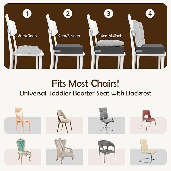 Booster Seat for Kitchen Chair with Comfy Backrest and Adjustable Safety Buckles,Non-Slip Kid Toddler Booster Seat for Dining Table,Portable PU Travel Baby Booster Increasing Cushion Chair-CubbioJoy