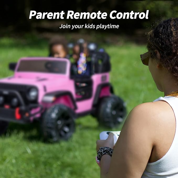 2 Seater Ride on Toy Car for Kids, 24V 4WD Ride-on Truck Kids Electric Car with Remote Control, 4x200W Motors - Light Pink-CubbioJoy