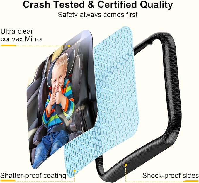 Baby Car Mirror, Stretchable 360° Caring Baby Mirror for Car Seat Rear Facing Seat Infant Shatterproof, Baby Essentials for Newborn, Crash Tested and Certified-CubbioJoy