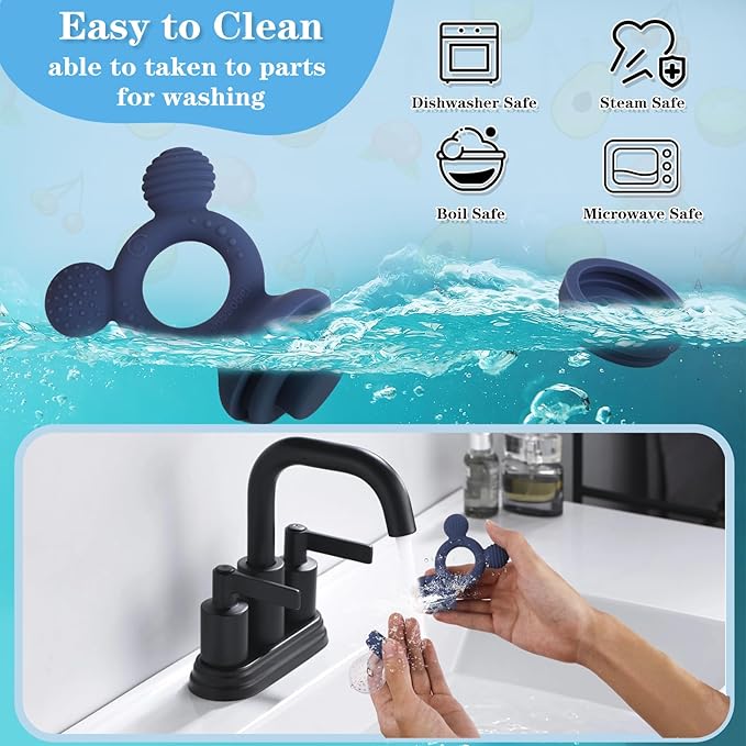 Baby Fruit Feeder, Frozen Teething Toys, Infants Teether Pacifier with 3 Extra Teats, Toddler Eating Essentials, BPA Free Feeding Supplies (Steel Blue)-CubbioJoy