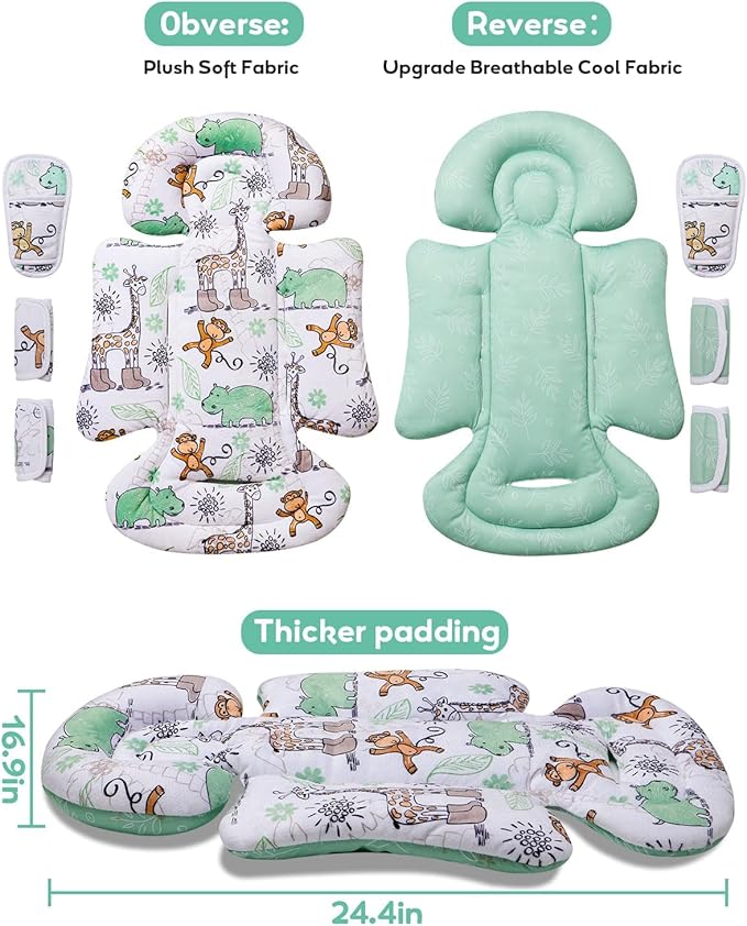 Infant Car Seat Insert, Enlarged Head Support for Baby Carseat, Reversible Newborn Insert with 3 Strap Covers, 2-in-1 Baby Car Seat Cushion for Stroller, Swing, Bouncer, Rocker - Blue Giraffe-CubbioJoy