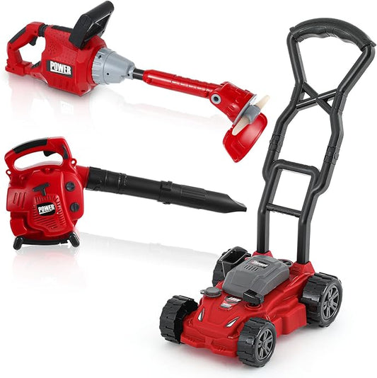 3 Pcs Toy Gardening Tool Set for Kids Toy Leaf Blower Weed Trimmer Push Lawn Mower Pretend Play Set with Lights and Sounds Christmas Birthday Gifts for Boys Girls-CubbioJoy