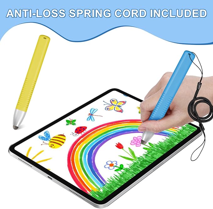 2pcs Kid-Friendly Stylus Pens for Touch Screens, Tablet Stylus Pen with Spring Cord Universal Touch Screen Capacitive Crayon Stylus Blue Yellow-CubbioJoy