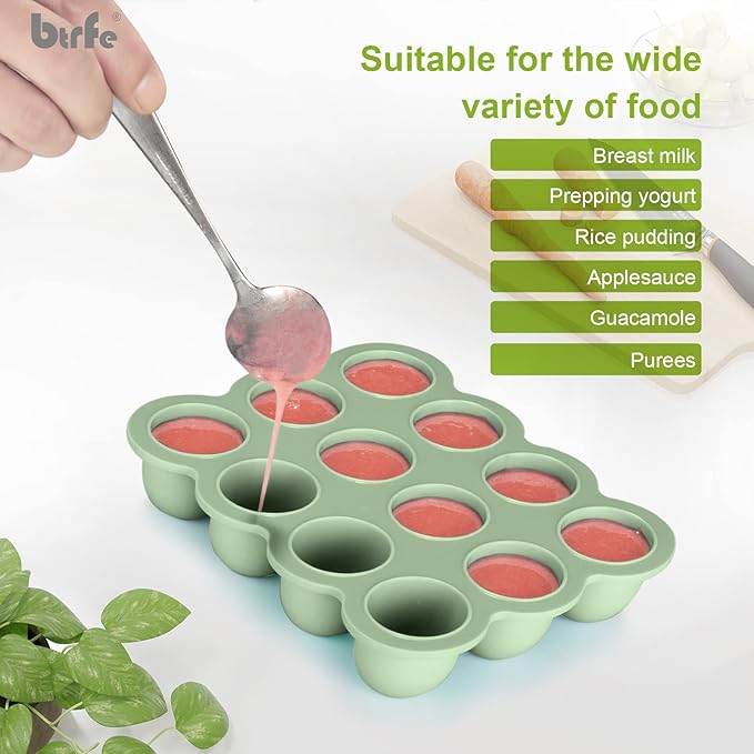 Baby Food Storage Container - 1.5oz x 12 Pods Silicone Freezer Tray with Lid for Homemade Baby Food, Fruit Purees, Vegetable & Breast Milk (Green)-CubbioJoy