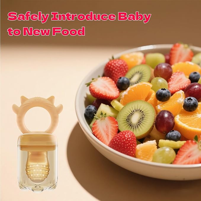 Baby Food Fruit Feeder & Freezer Tray, Auto-Push Fresh Food Feeder Pacifier for Self Feeding, Breastmilk Popsicle Molds for Baby Teething Relief, BPA-Free Silicone, 2 Sizes for 3-12 Months-CubbioJoy