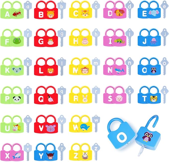 AXEARTE Montessori Educational Toys - Alphabet Learning Locks and Keys for Toddlers - 26 Locks & Keys Set - Baby Sensory Fine Motor Skills Toys - ABC Locks and Keys-CubbioJoy