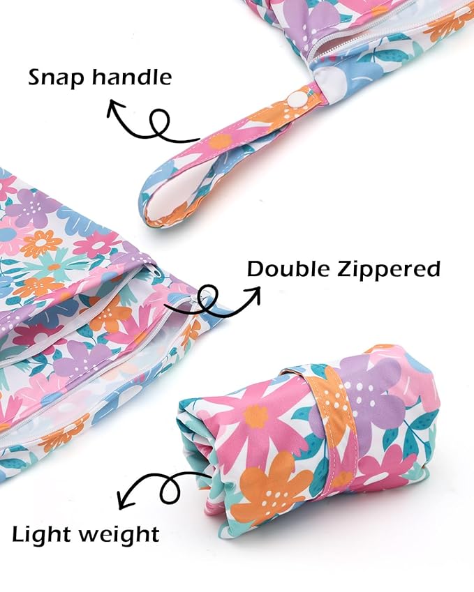 ALVABABY 3 Cloth Diaper Wet Dry Bags Waterproof Reusable with Two Zippered Pockets Travel Beach Pool Daycare Soiled Baby Items Yoga Gym Bag for Swimsuits or Wet Clothes Small medium Large 3L-SML07-CubbioJoy