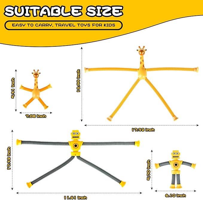 8pc Robot Giraffe Sensory Travel Toys for Toddlers Boy Ages 3 4 5 6 7 8, Airplane Activities Suction Autism Pop Tube Fidget Autistic Stocking Easter Basket Stuffer Valentine Gift for Kids-CubbioJoy