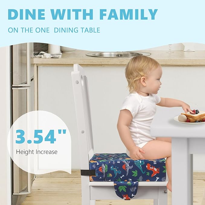 Booster Seat for Kitchen Chair with Adjustable Straps, Toddler Booster Seats for Dining Table Portable for Travel Camping Eating, Booster Cushion for Table for Baby Child Infant Kid Boy Girl-CubbioJoy