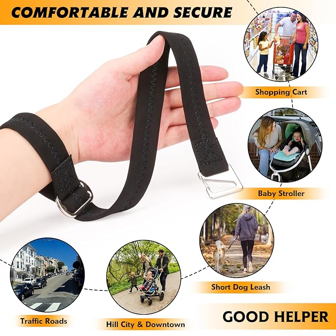 Baby Stroller Pram Wheelchair Safety Wrist Strap or Short Leash for Dog(Black)-CubbioJoy