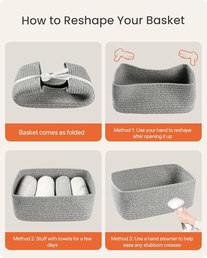 KALLAX Small Woven Basket, 13.5 x 9.5 x 5 Inches, Storage Basket for Organizing, Cute Small Rope Shelf Closet Cube Storage Bins Baskets for Shelves, Dog Toy Gift Baskets Empty, 3 Packs, Mixed Grey-CubbioJoy