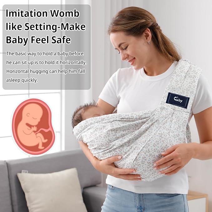 CUBY Wrap Baby Sling Carrier, Baby Wraps Sling Carrier Adjustable Breathable Lightweight Easy to Wearing - Baby Slings for Newborn Infant Toddler Front & Hip Carry Up to 40lbs (Blue Flower)-CubbioJoy