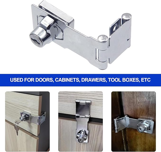 Door Lock Hasp Latchs, Collapsible Solid 304 Stainless Steel File Cabinet Lock Desk Drawer Lock, for 90 Degree and 180 Degree Drawers, Dabinets, Doors, Flip Barn Door (Individual Key)-CubbioJoy