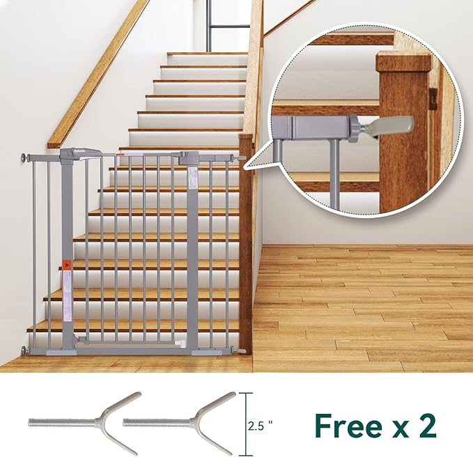 BABELIO 36-Inch Tall Baby Gate, 26-40" Wide Auto-Close Pet Gate, Easy Install and No-Drilling, Pressure Mounted with Wall Protectors and Extension Kits, Gray-CubbioJoy