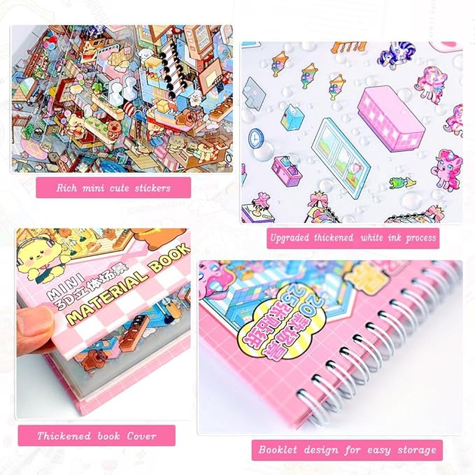 20 Sets DIY 3D Sticker Scenes for Adults with Tweezer, Kawaii 3D House Miniature Sticker Therapy, Make Your Own Mini Room Scene Collection Book for Adult Kids Relief Stress Pass The Time-CubbioJoy