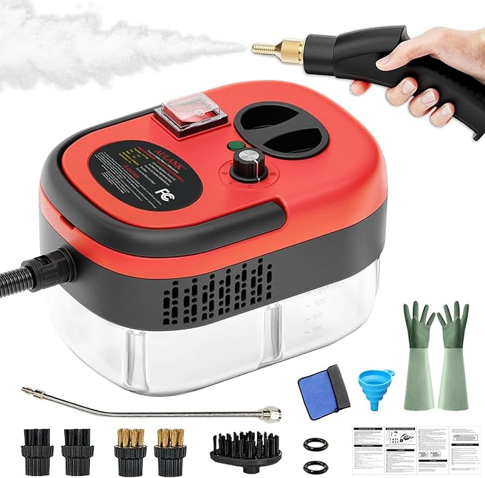 2500W Handheld Steam Cleaner,Portable Car Steamer For Auto Detailing,High-Temperature and Pressure Steam Cleaner For Home, Steam Cleaning Machine for Furniture,Kitchen,Grout,Floor,Tile (Red)-CubbioJoy