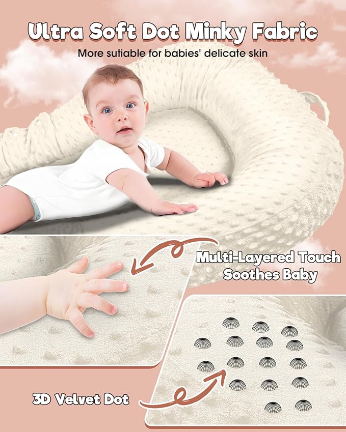 Baby Lounger Pillow 3-in-1 Infant Lounger Pillow for Newborn 0-24 Months, Portable Tummy Time Mat for Home and Travel, Breathable & Soft Baby Seat for Baby-CubbioJoy
