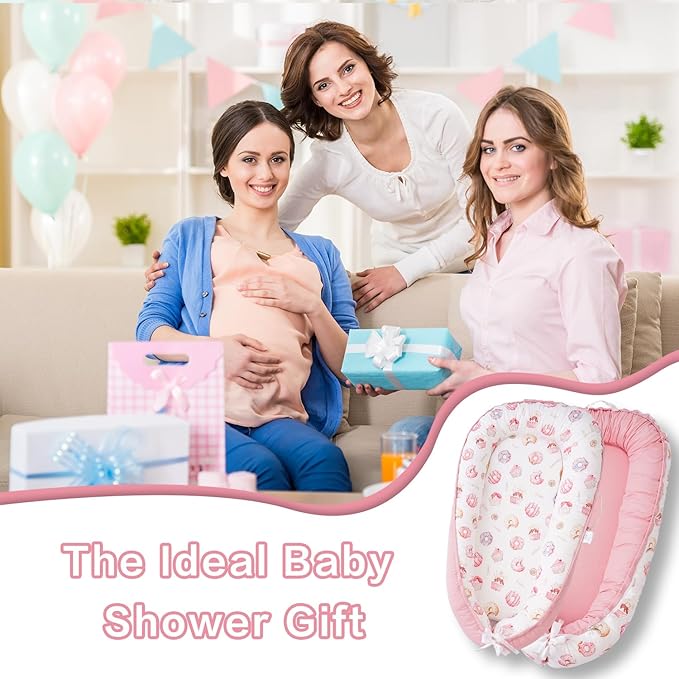 Baby Lounger - Infant Lounger for Newborn 0-24 Months, Breathable & Soft Baby Lounger Cover, Portable Infant Lounger for Home and Travel, Babies Essentials Gifts - Pink-CubbioJoy