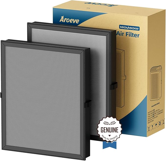 AROEVE MK04 Air Purifier Replacement Filter, Smoke Remove Material 4 -in-1 Filter with Activated Carbon Mix, Against Ash for Smoke, Odors, and VOCs, 2 Pack- Grey-CubbioJoy