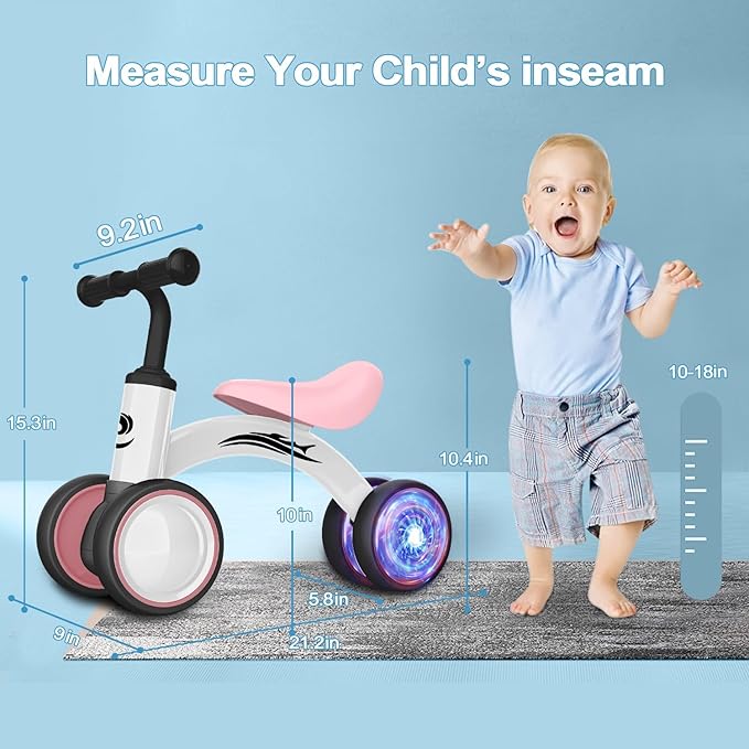 Colorful Lighting Baby Balance Bike Toys for 1 Year Old Girl Gifts, 10-36 Month Toddler Balance Bike, No Pedal 4 Silence Wheels & Soft Seat Pre-School First Riding on Toys, 1st Birthday Gifts.-CubbioJoy